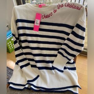 BNWT Lilly Pulitzer CHEERS TO THE WEEKEND 2024 Quince Sweater XL. EXTRA CUTE!!!!